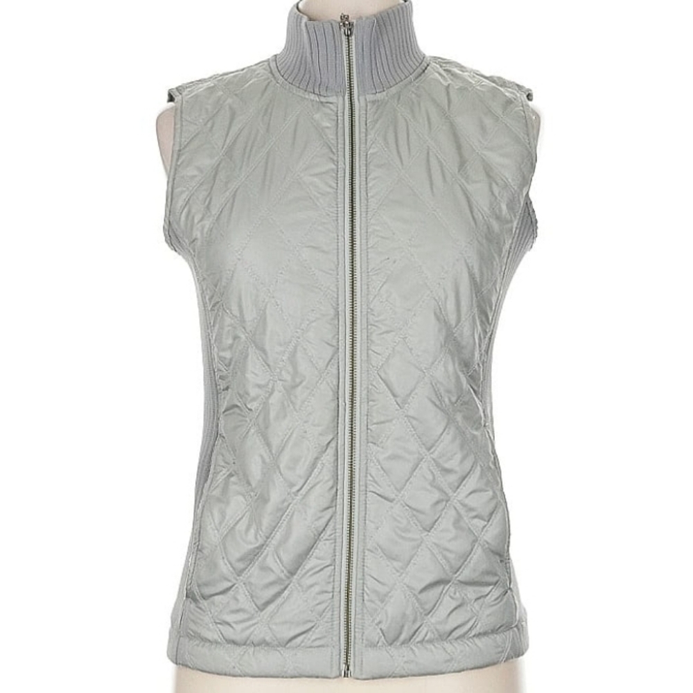 Prana Quilted Sleeveless Vest Fleece Lined Strwtch in Light Gray